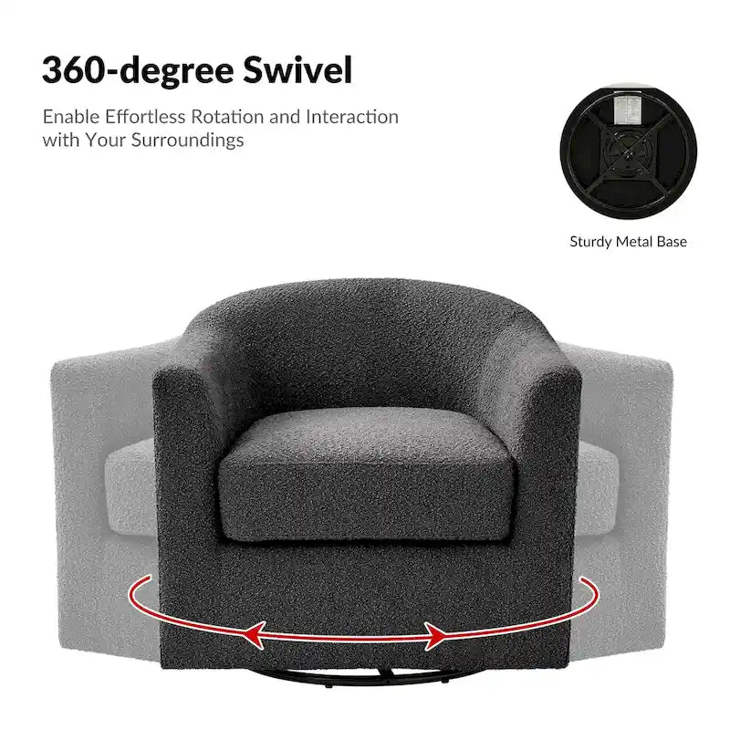 Modern Boucle Upholstered 360° Swivel Barrel Accent Chair Blue Grey Ivory