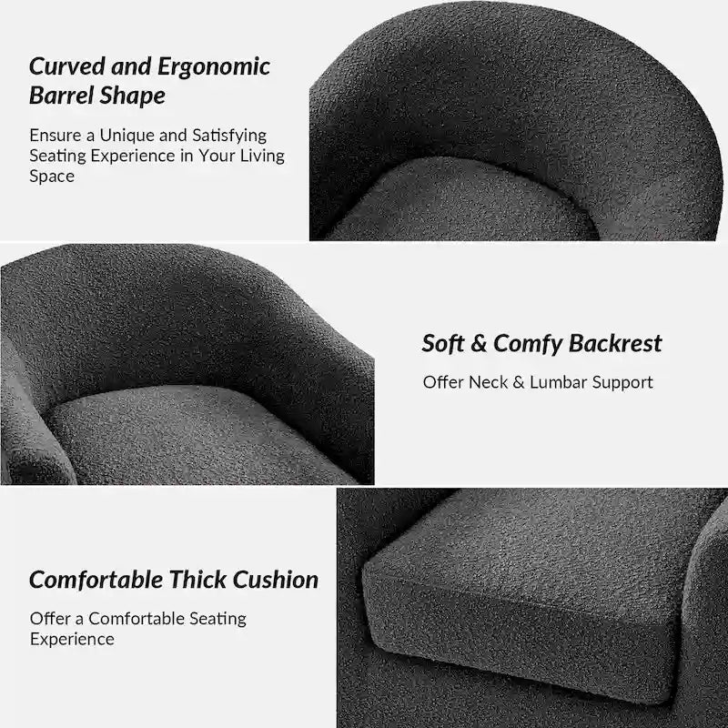 Modern Boucle Upholstered 360° Swivel Barrel Accent Chair Blue Grey Ivory