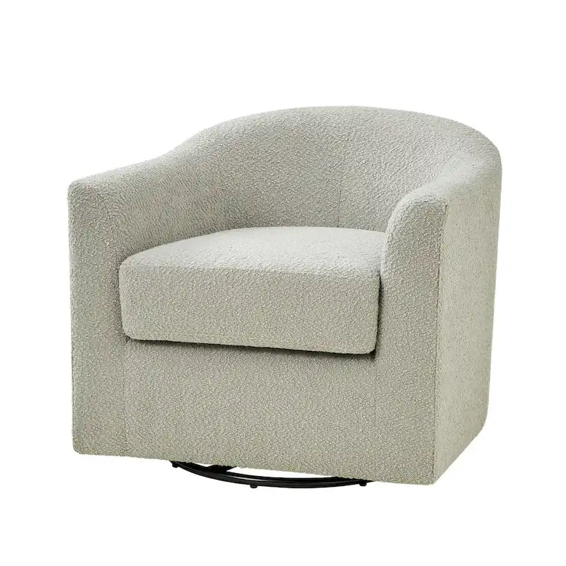 Modern Boucle Upholstered 360° Swivel Barrel Accent Chair Blue Grey Ivory