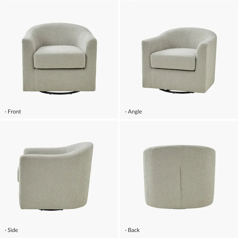 Modern Boucle Upholstered 360° Swivel Barrel Accent Chair Blue Grey Ivory