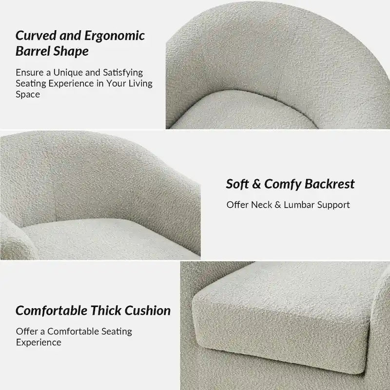 Modern Boucle Upholstered 360° Swivel Barrel Accent Chair Blue Grey Ivory