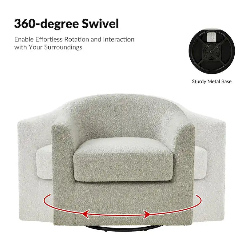 Modern Boucle Upholstered 360° Swivel Barrel Accent Chair Blue Grey Ivory