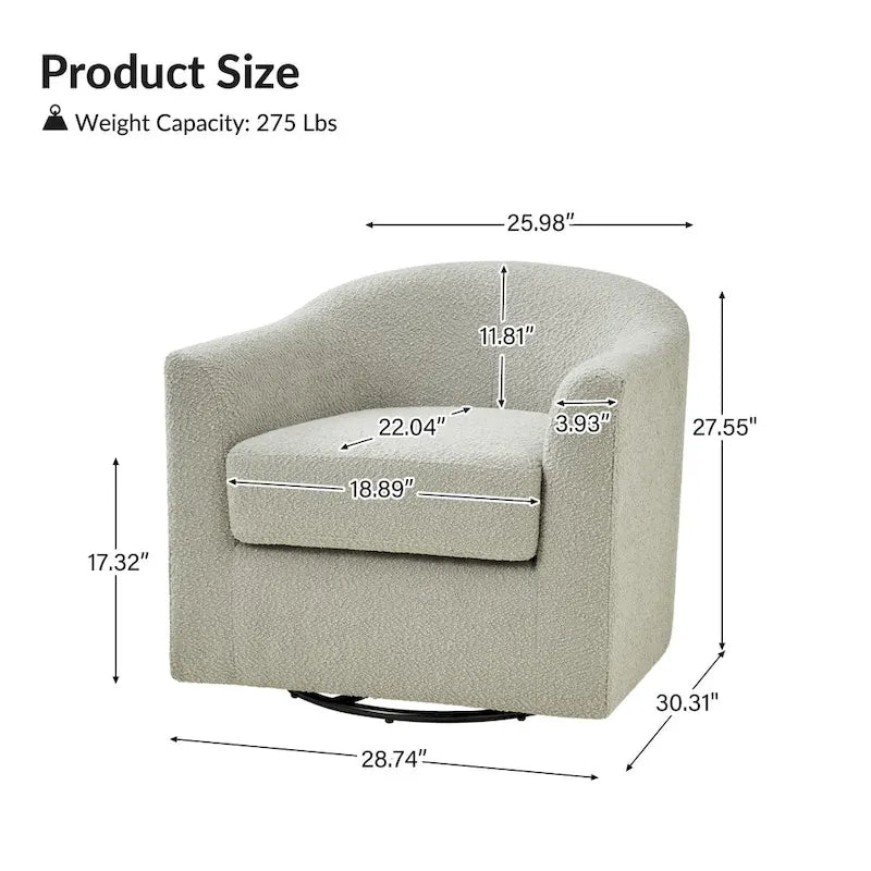 Modern Boucle Upholstered 360° Swivel Barrel Accent Chair Blue Grey Ivory