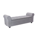 Upholstered Storage Bench Rolled Armrests Flip-Top Fabric 62-Inch