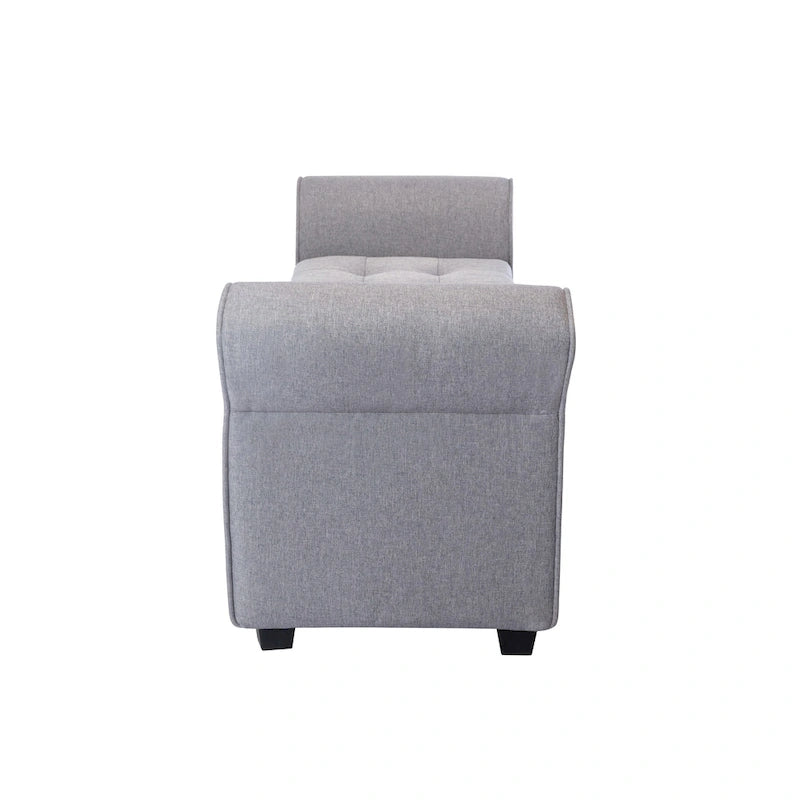 Upholstered Storage Bench Rolled Armrests Flip-Top Fabric 62-Inch