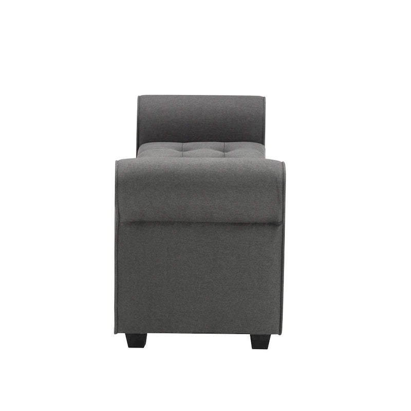 Upholstered Storage Bench Rolled Armrests Flip-Top Fabric 62-Inch