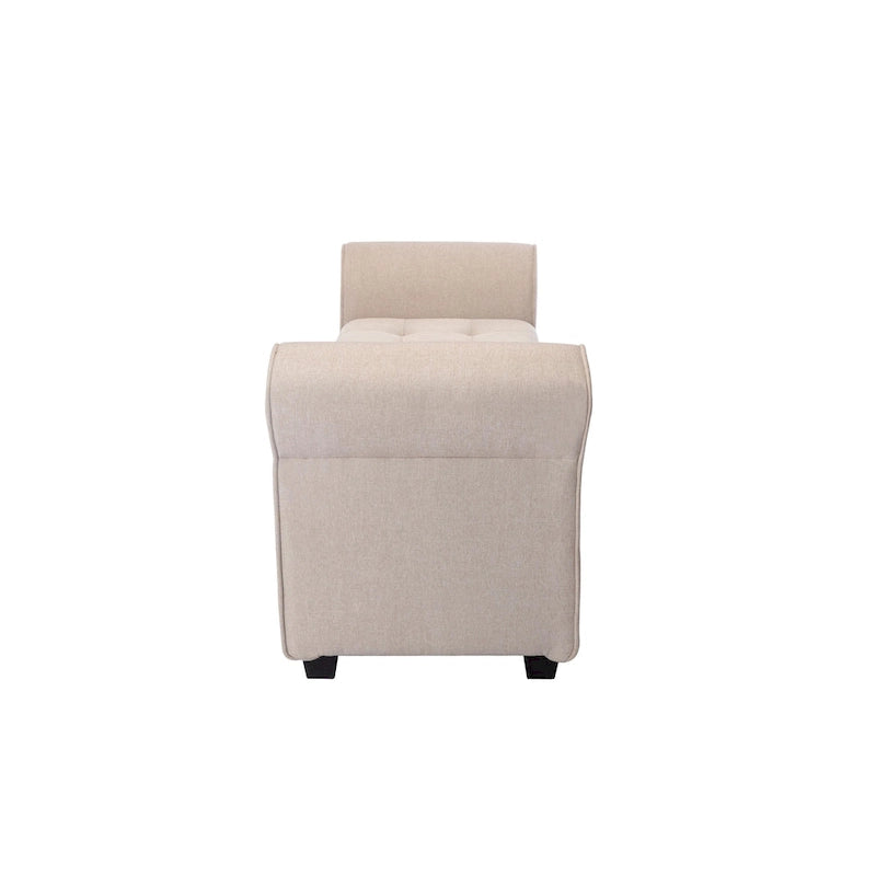 Upholstered Storage Bench Rolled Armrests Flip-Top Fabric 62-Inch