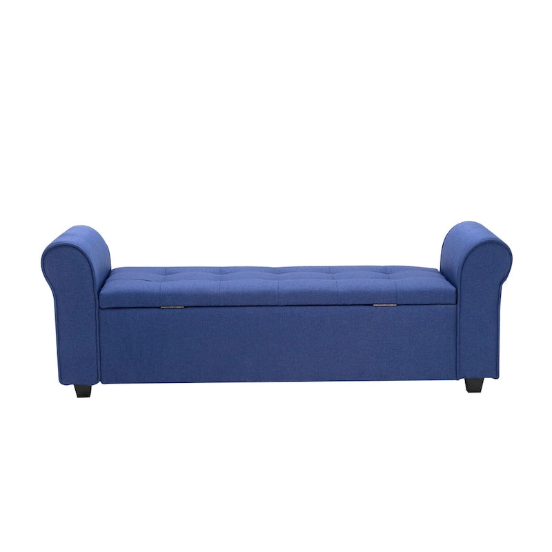Upholstered Storage Bench Rolled Armrests Flip-Top Fabric 62-Inch