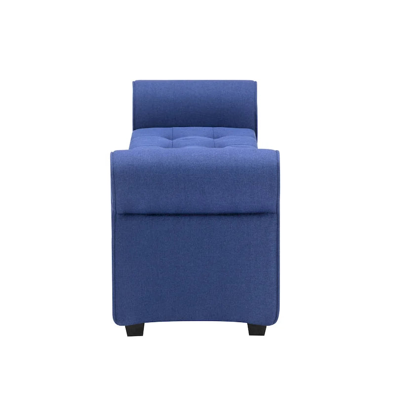 Upholstered Storage Bench Rolled Armrests Flip-Top Fabric 62-Inch
