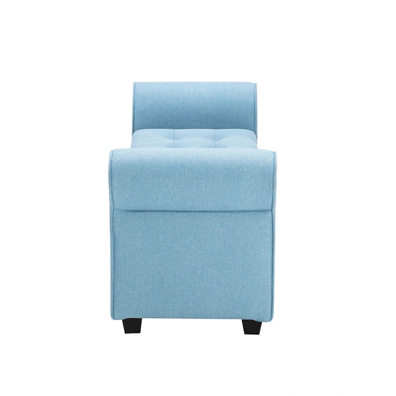 Upholstered Storage Bench Rolled Armrests Flip-Top Fabric 62-Inch