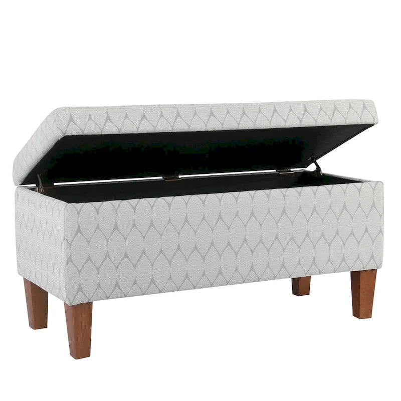 Storage Bench Geometric Chenille Upholstery Hinged Lid Honey Oak Legs 36-Inch