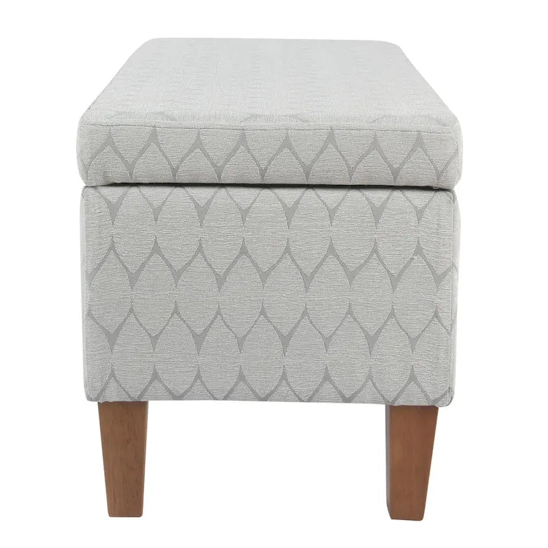Storage Bench Geometric Chenille Upholstery Hinged Lid Honey Oak Legs 36-Inch