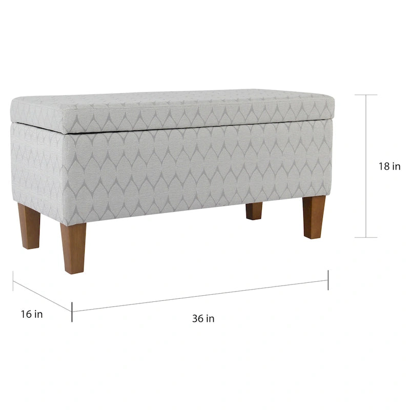 Storage Bench Geometric Chenille Upholstery Hinged Lid Honey Oak Legs 36-Inch