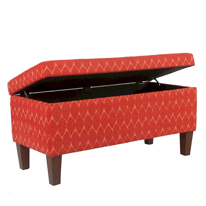 Storage Bench Geometric Chenille Upholstery Hinged Lid Honey Oak Legs 36-Inch