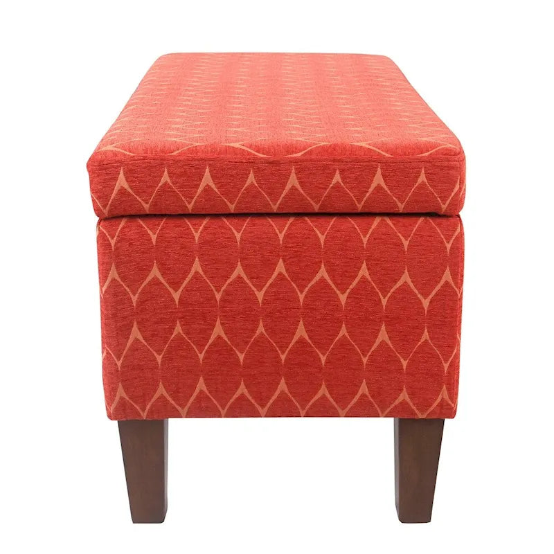 Storage Bench Geometric Chenille Upholstery Hinged Lid Honey Oak Legs 36-Inch