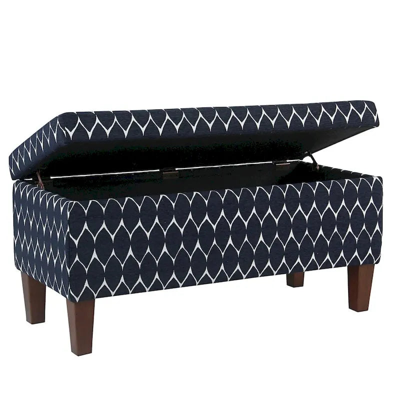 Storage Bench Geometric Chenille Upholstery Hinged Lid Honey Oak Legs 36-Inch