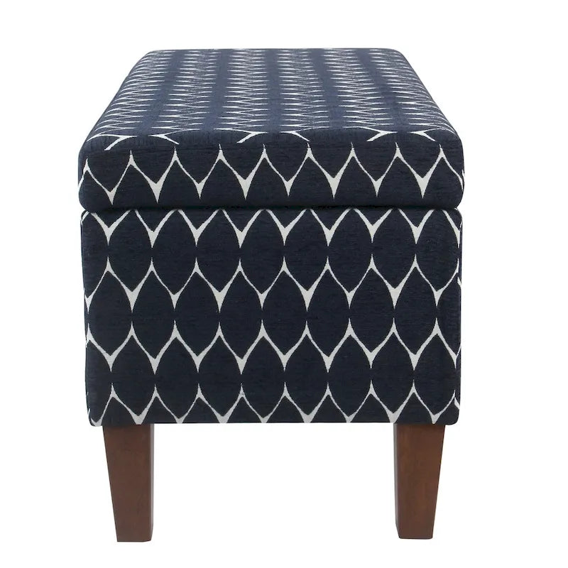 Storage Bench Geometric Chenille Upholstery Hinged Lid Honey Oak Legs 36-Inch