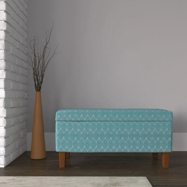 Storage Bench Geometric Chenille Upholstery Hinged Lid Honey Oak Legs 36-Inch