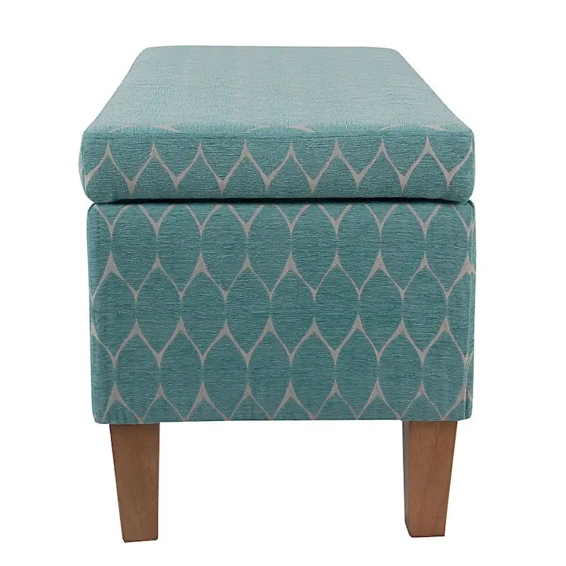 Storage Bench Geometric Chenille Upholstery Hinged Lid Honey Oak Legs 36-Inch