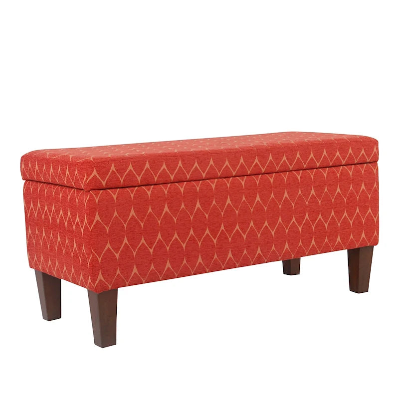 Storage Bench Geometric Chenille Upholstery Hinged Lid Honey Oak Legs 36-Inch