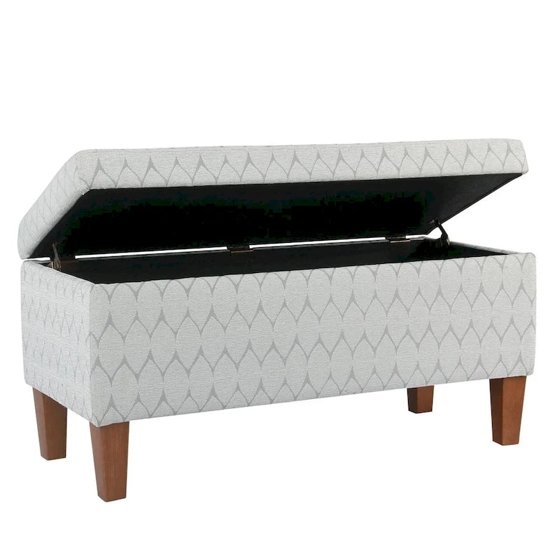 Storage Bench Geometric Chenille Upholstery Hinged Lid Honey Oak Legs 36-Inch