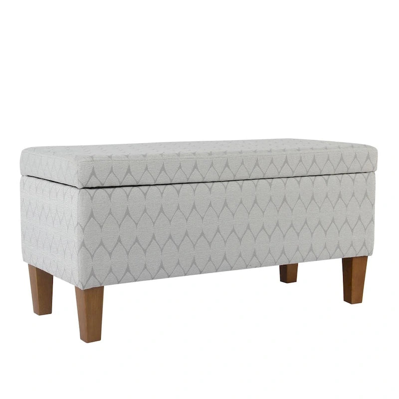 Storage Bench Geometric Chenille Upholstery Hinged Lid Honey Oak Legs 36-Inch