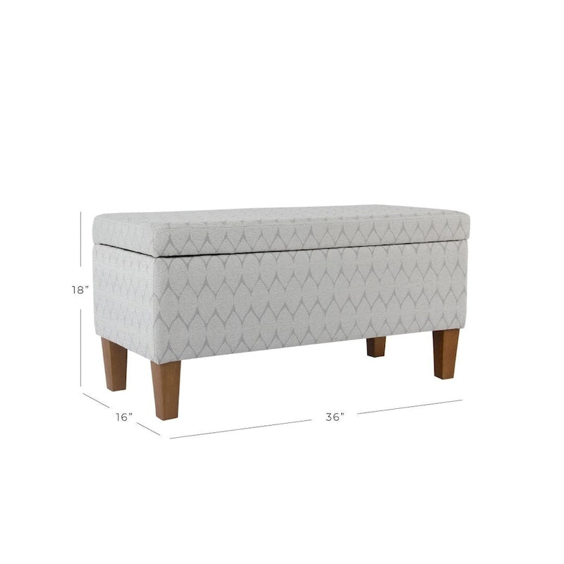 Storage Bench Geometric Chenille Upholstery Hinged Lid Honey Oak Legs 36-Inch