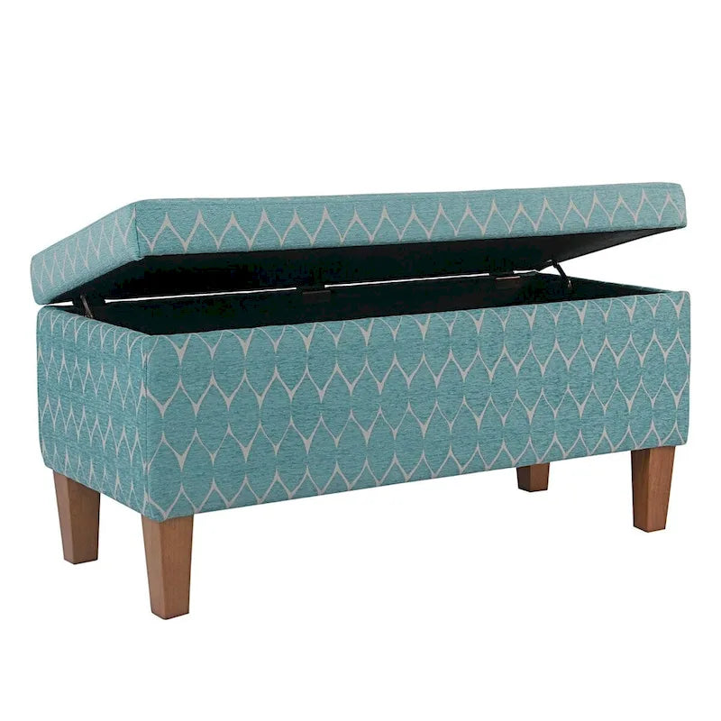 Storage Bench Geometric Chenille Upholstery Hinged Lid Honey Oak Legs 36-Inch