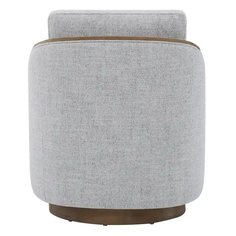 Drehbarer Akzentstuhl mit 360°-Drehfunktion, Schalenform, Holzverzierung, gepolstert, elfenbein und weizenfarben