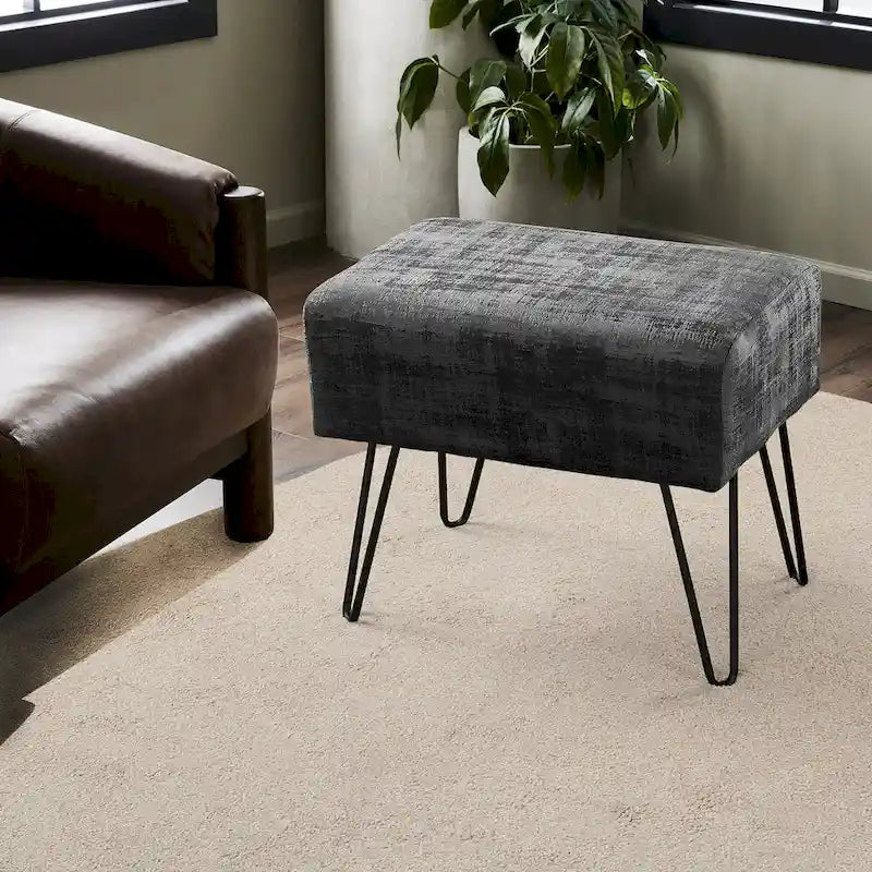 Velvet Upholstered Ottoman Footrest Hairpin Metal Legs Multi-Color 15 Options