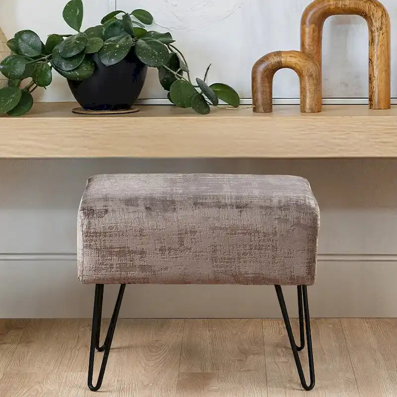 Velvet Upholstered Ottoman Footrest Hairpin Metal Legs Multi-Color 15 Options
