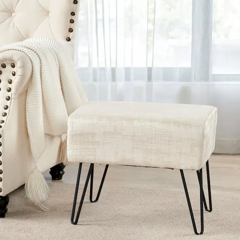 Velvet Upholstered Ottoman Footrest Hairpin Metal Legs Multi-Color 15 Options