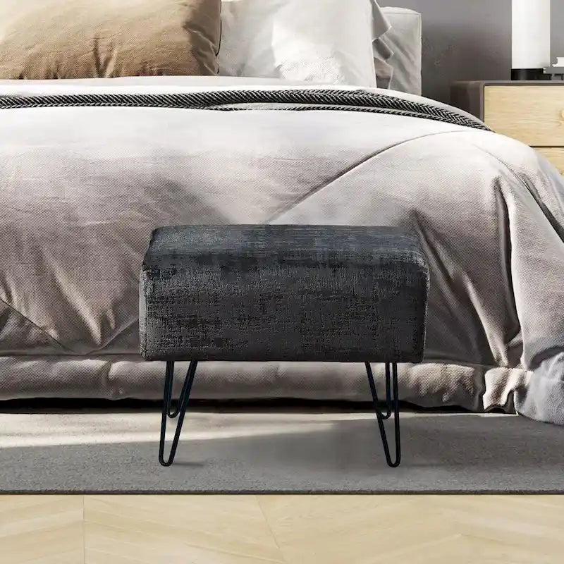 Velvet Upholstered Ottoman Footrest Hairpin Metal Legs Multi-Color 15 Options