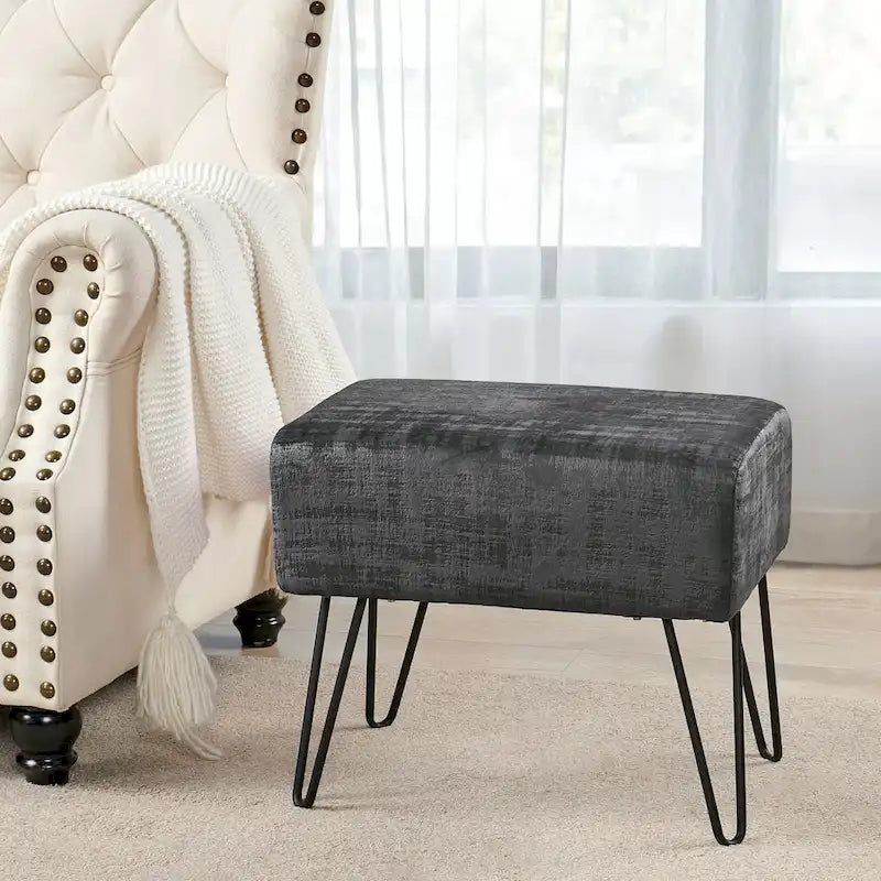 Velvet Upholstered Ottoman Footrest Hairpin Metal Legs Multi-Color 15 Options