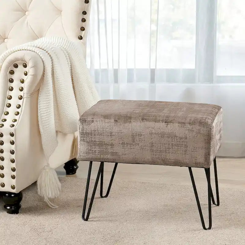 Velvet Upholstered Ottoman Footrest Hairpin Metal Legs Multi-Color 15 Options