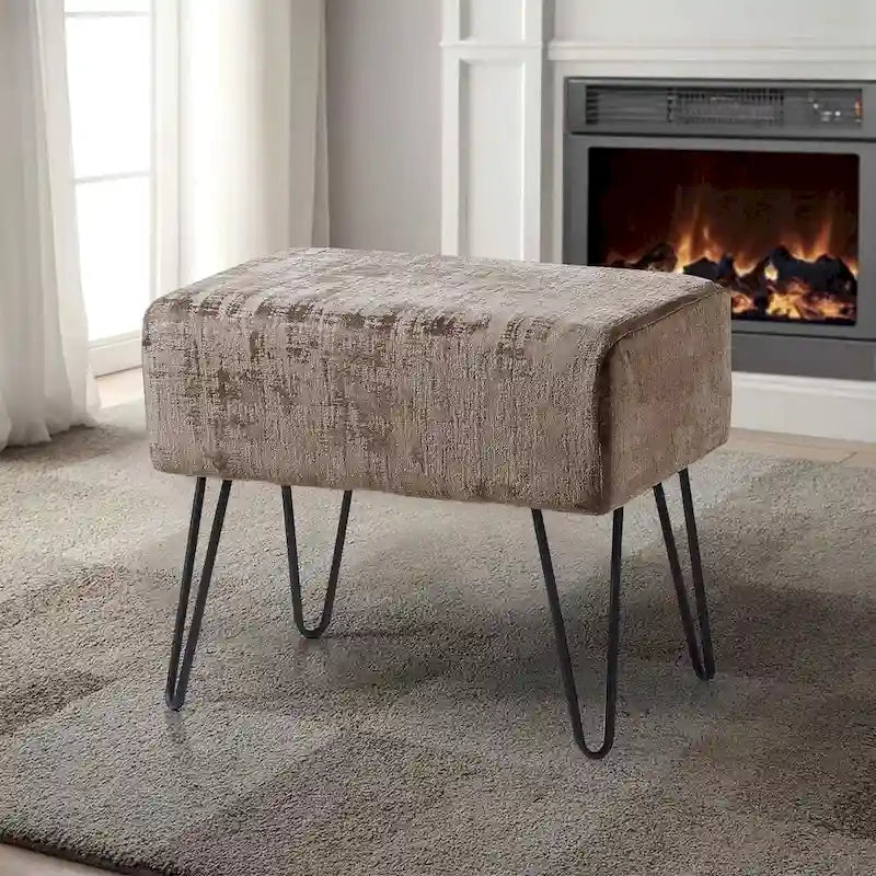 Velvet Upholstered Ottoman Footrest Hairpin Metal Legs Multi-Color 15 Options