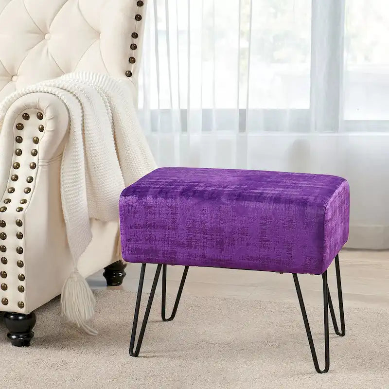 Velvet Upholstered Ottoman Footrest Hairpin Metal Legs Multi-Color 15 Options