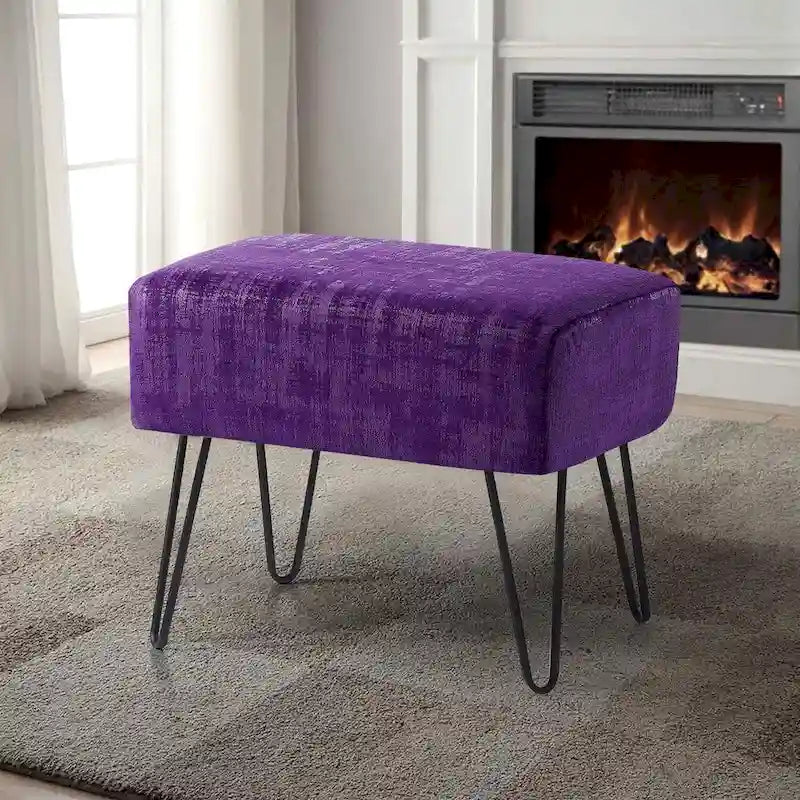 Velvet Upholstered Ottoman Footrest Hairpin Metal Legs Multi-Color 15 Options
