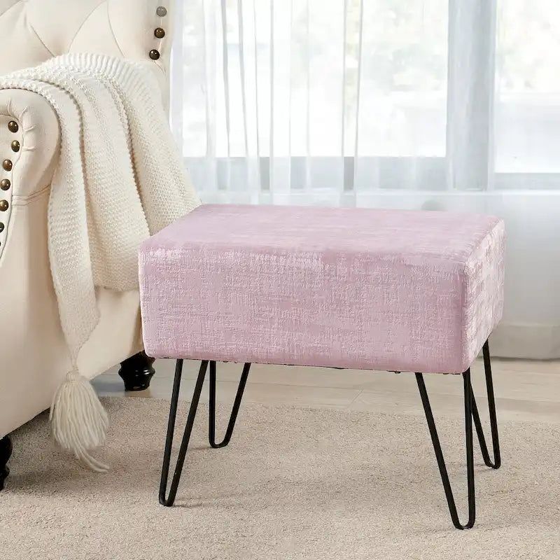 Velvet Upholstered Ottoman Footrest Hairpin Metal Legs Multi-Color 15 Options