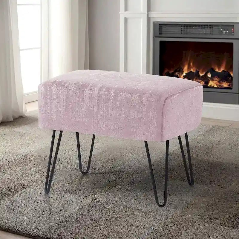 Velvet Upholstered Ottoman Footrest Hairpin Metal Legs Multi-Color 15 Options