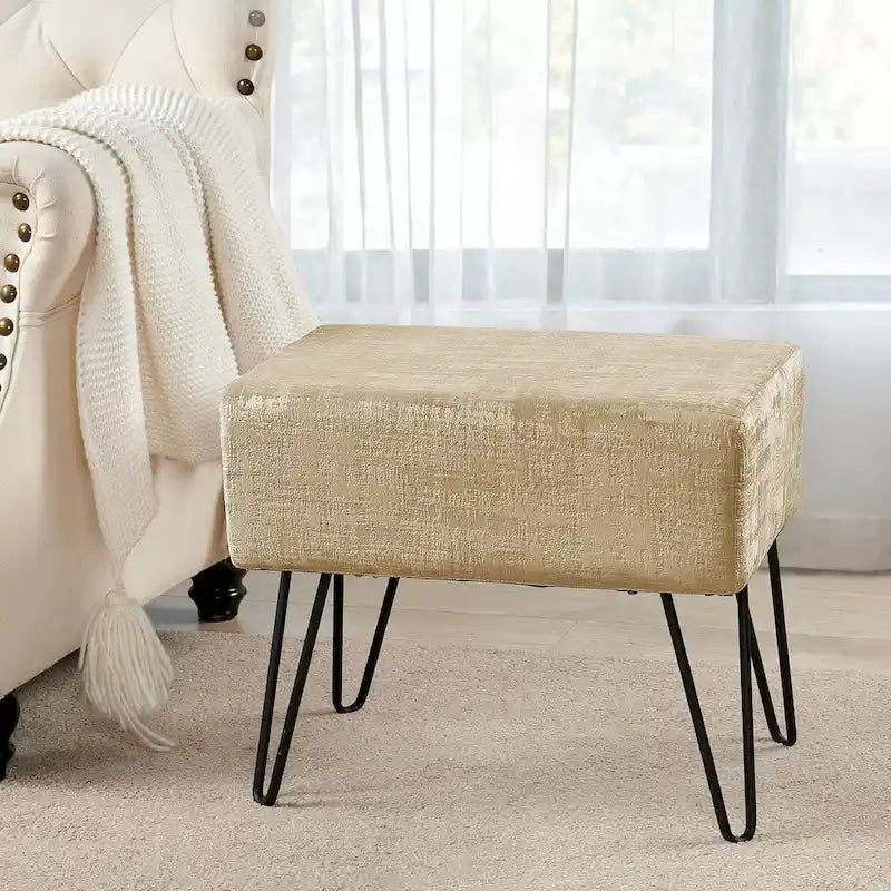 Velvet Upholstered Ottoman Footrest Hairpin Metal Legs Multi-Color 15 Options