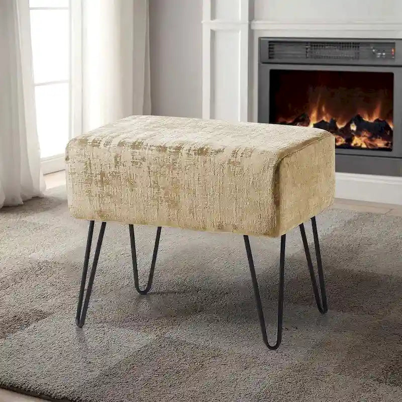 Velvet Upholstered Ottoman Footrest Hairpin Metal Legs Multi-Color 15 Options