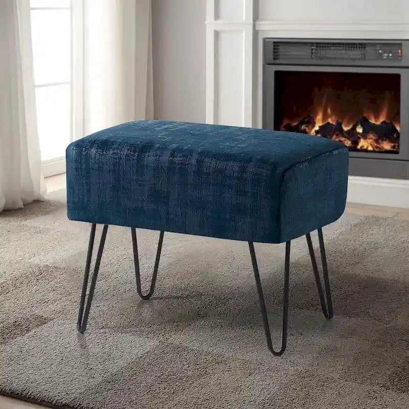 Velvet Upholstered Ottoman Footrest Hairpin Metal Legs Multi-Color 15 Options