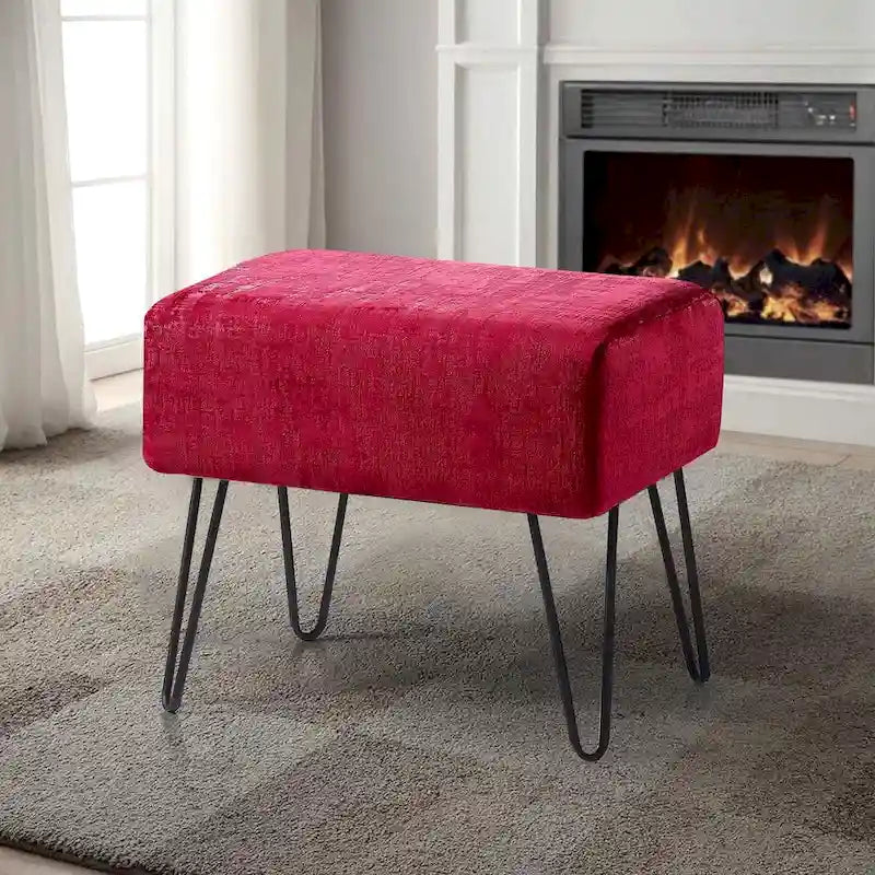 Velvet Upholstered Ottoman Footrest Hairpin Metal Legs Multi-Color 15 Options