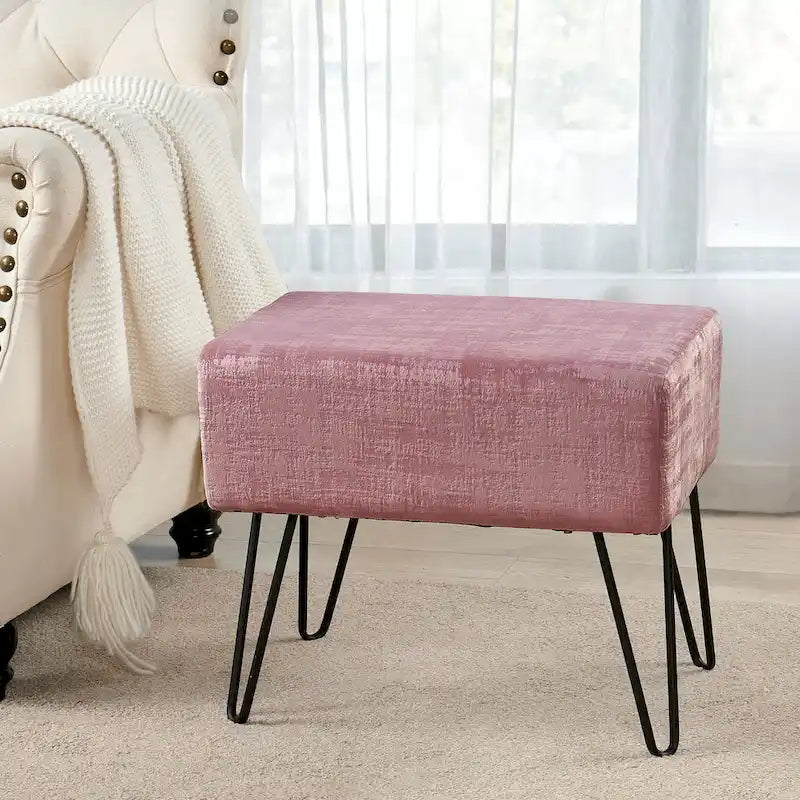 Velvet Upholstered Ottoman Footrest Hairpin Metal Legs Multi-Color 15 Options