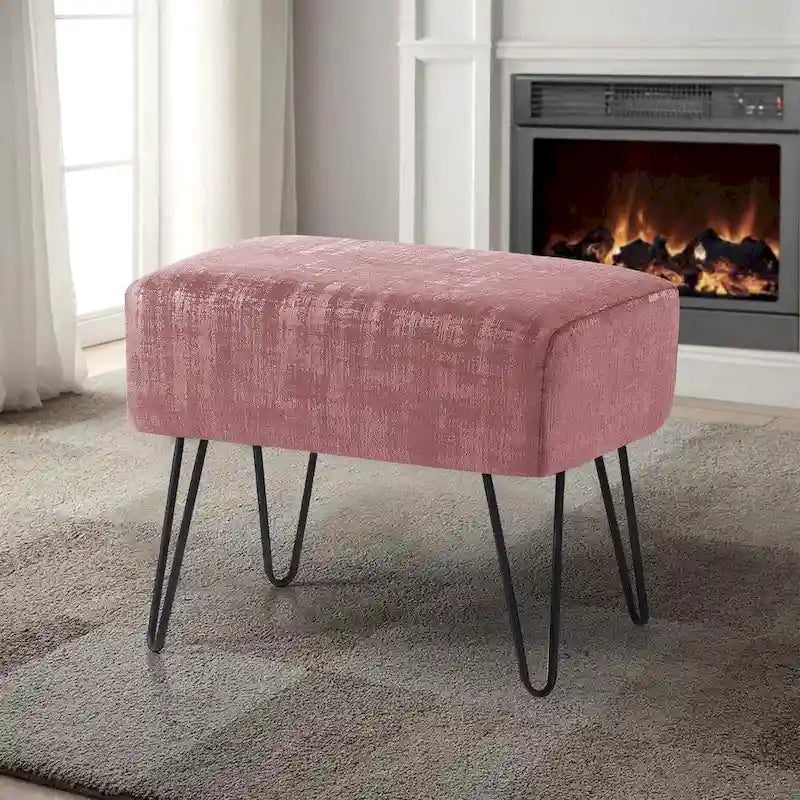 Velvet Upholstered Ottoman Footrest Hairpin Metal Legs Multi-Color 15 Options
