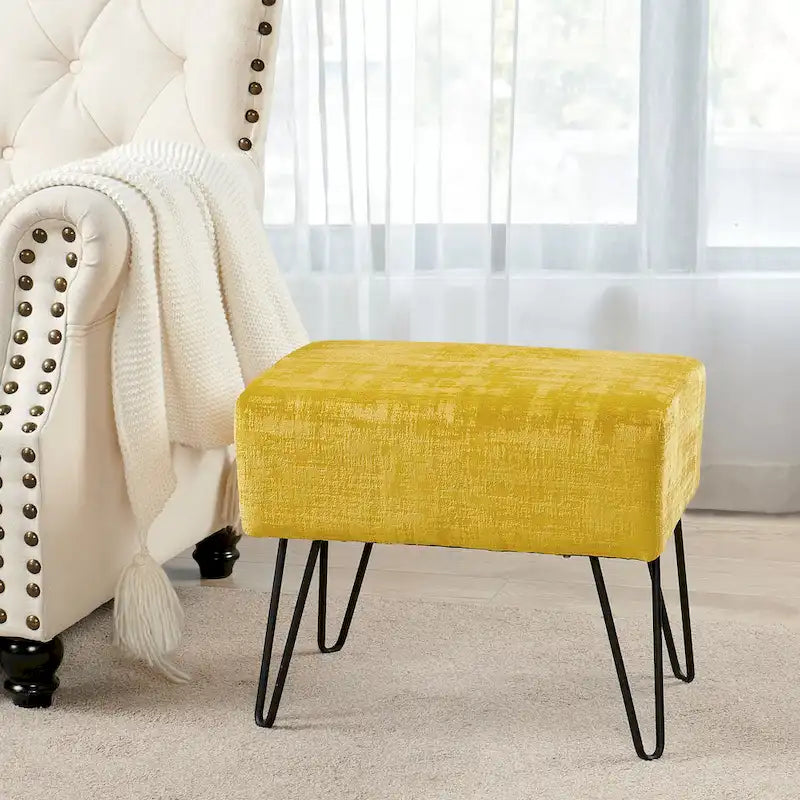 Velvet Upholstered Ottoman Footrest Hairpin Metal Legs Multi-Color 15 Options
