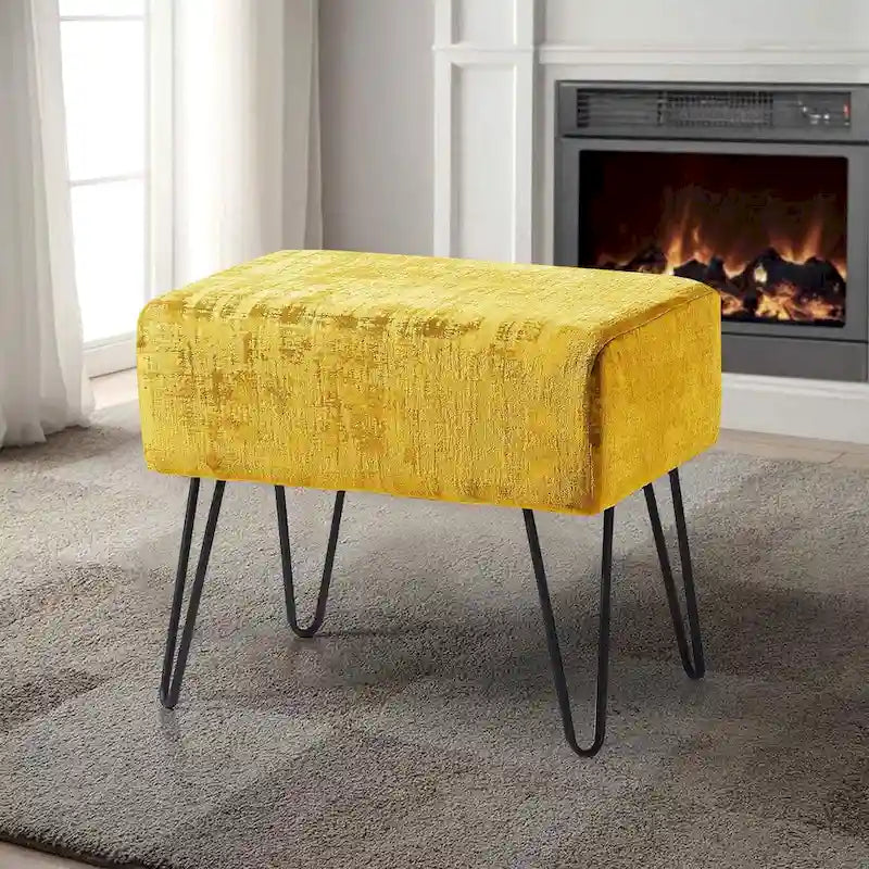 Velvet Upholstered Ottoman Footrest Hairpin Metal Legs Multi-Color 15 Options