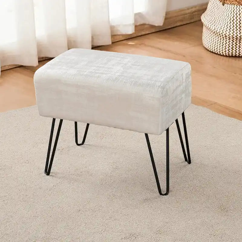 Velvet Upholstered Ottoman Footrest Hairpin Metal Legs Multi-Color 15 Options