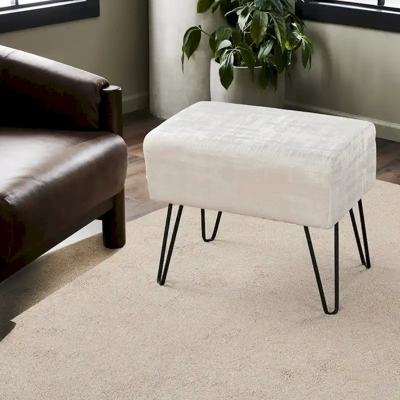 Velvet Upholstered Ottoman Footrest Hairpin Metal Legs Multi-Color 15 Options